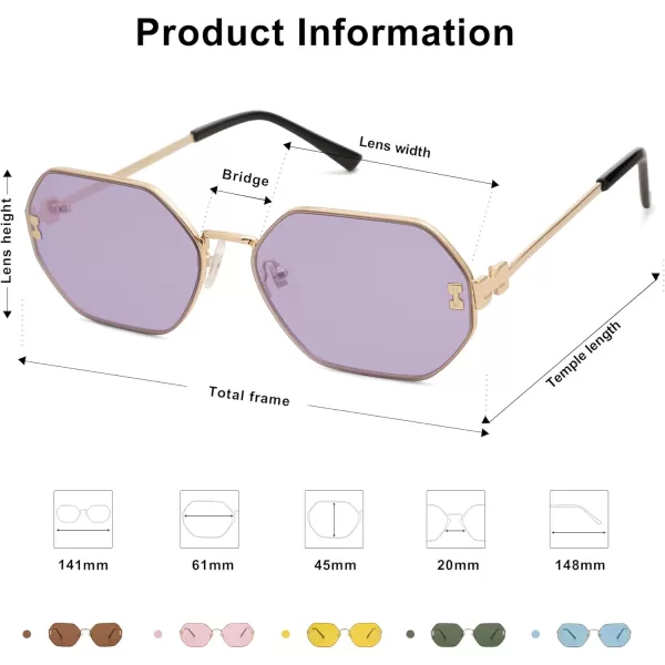 SOJOS Retro Hexagon Sunglasses for Women Trendy Polygon Sun Glasses UV400 Protective SJ1190Gold Frame Purple Lens Purple