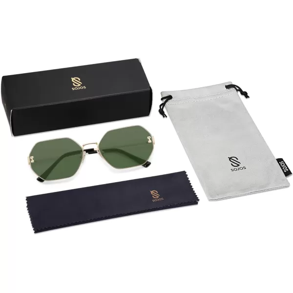 SOJOS Retro Hexagon Sunglasses for Women Trendy Polygon Sun Glasses UV400 Protective SJ1190Gold Frame Turquoise Lens Turquoise