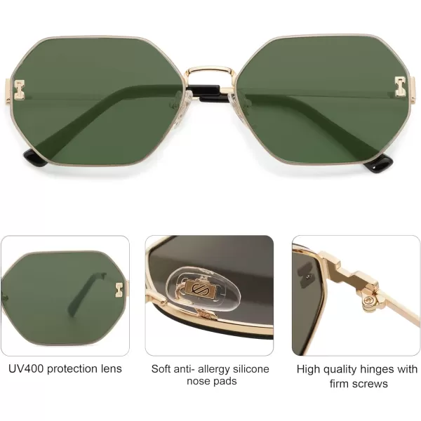 SOJOS Retro Hexagon Sunglasses for Women Trendy Polygon Sun Glasses UV400 Protective SJ1190Gold Frame Turquoise Lens Turquoise