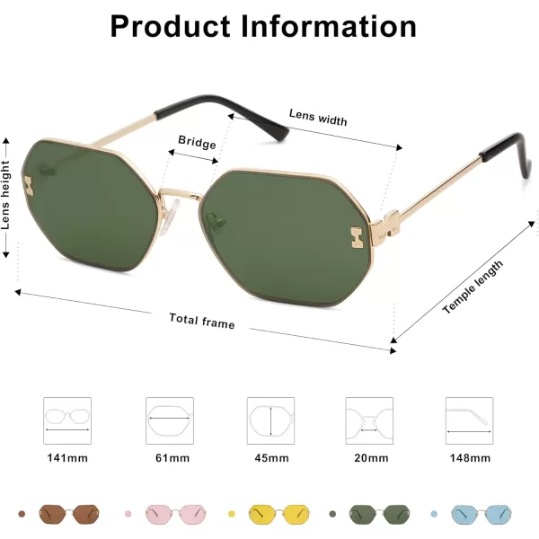 SOJOS Retro Hexagon Sunglasses for Women Trendy Polygon Sun Glasses UV400 Protective SJ1190Gold Frame Turquoise Lens Turquoise