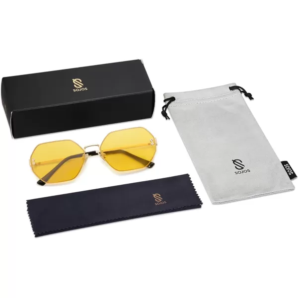 SOJOS Retro Hexagon Sunglasses for Women Trendy Polygon Sun Glasses UV400 Protective SJ1190Gold Frame Yellow Lens Yellow