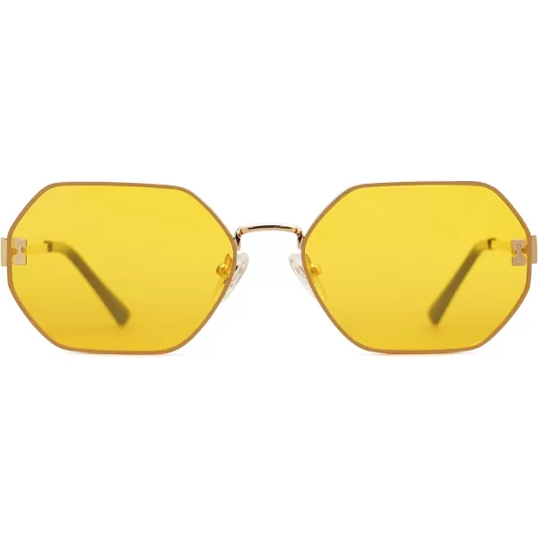 SOJOS Retro Hexagon Sunglasses for Women Trendy Polygon Sun Glasses UV400 Protective SJ1190Gold Frame Yellow Lens Yellow