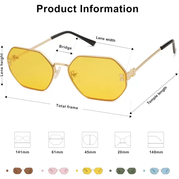 SOJOS Retro Hexagon Sunglasses for Women Trendy Polygon Sun Glasses UV400 Protective SJ1190Gold Frame Yellow Lens Yellow