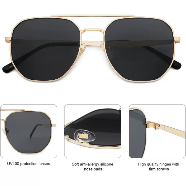 SOJOS Retro Hexagonal Sunglasses for Women Men Classic Vintage UV400 Double Bridge Square Sunnies SJ1222GoldBlack
