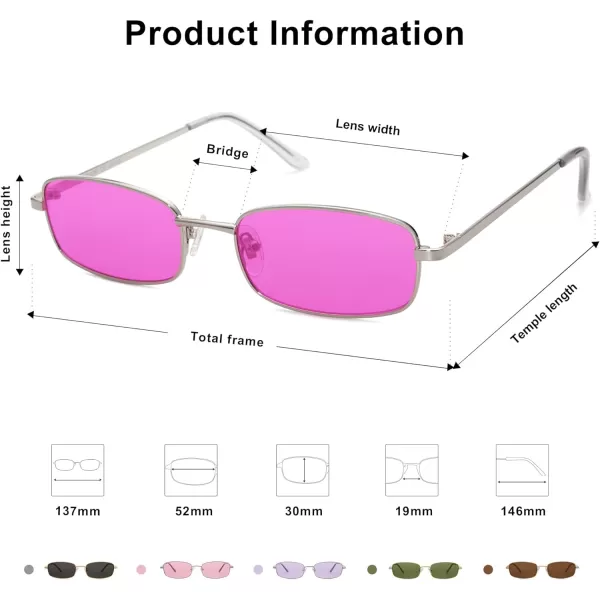 SOJOS Retro Hippie Rectangle Sunglasses 70s Vintage Trendy Small Narrow UV400 Sunnies SJ1187Silver Rose