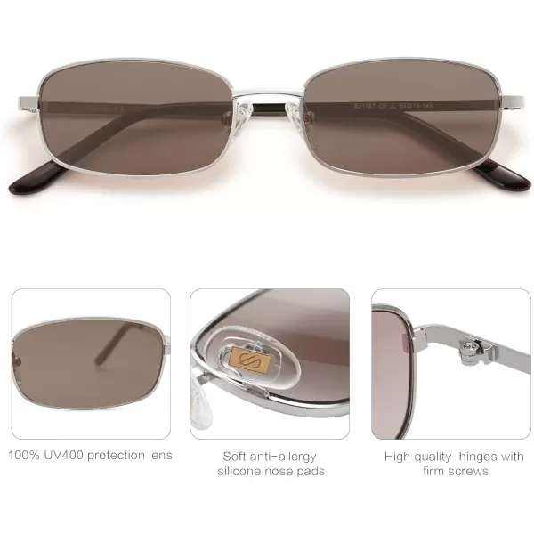 SOJOS Retro Hippie Rectangle Sunglasses 70s Vintage Trendy Small Narrow UV400 Sunnies SJ1187SilverBrown