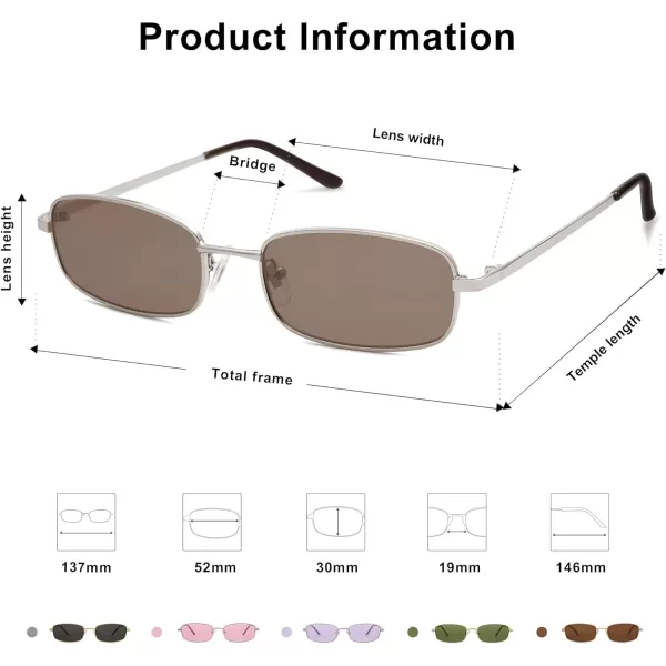 SOJOS Retro Hippie Rectangle Sunglasses 70s Vintage Trendy Small Narrow UV400 Sunnies SJ1187SilverBrown