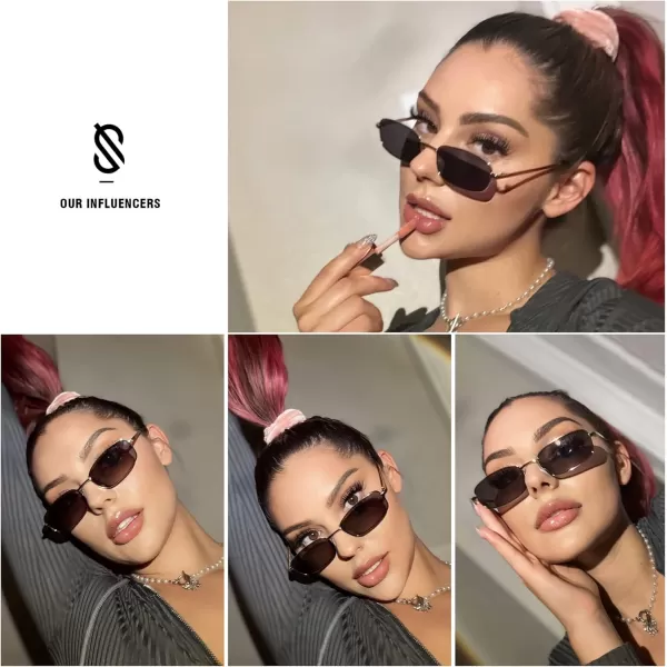 SOJOS Retro Hippie Rectangle Sunglasses 70s Vintage Trendy Small Narrow UV400 Sunnies SJ1187SilverBrown