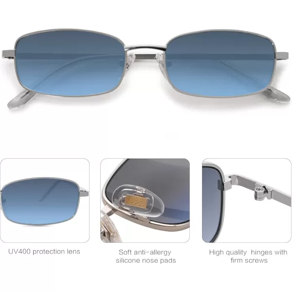 SOJOS Retro Hippie Rectangle Sunglasses 70s Vintage Trendy Small Narrow UV400 Sunnies SJ1187SilverDark Blue