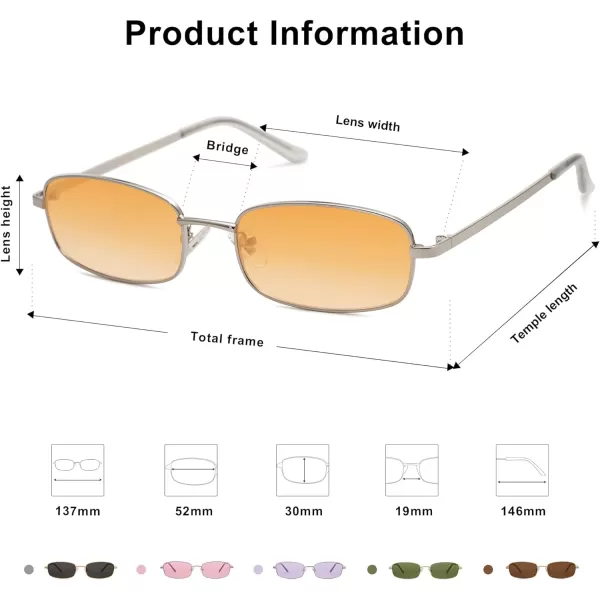 SOJOS Retro Hippie Rectangle Sunglasses 70s Vintage Trendy Small Narrow UV400 Sunnies SJ1187SilverOrange