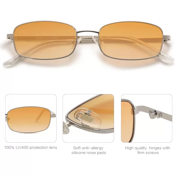 SOJOS Retro Hippie Rectangle Sunglasses 70s Vintage Trendy Small Narrow UV400 Sunnies SJ1187SilverOrange
