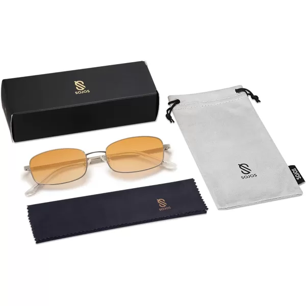 SOJOS Retro Hippie Rectangle Sunglasses 70s Vintage Trendy Small Narrow UV400 Sunnies SJ1187SilverOrange