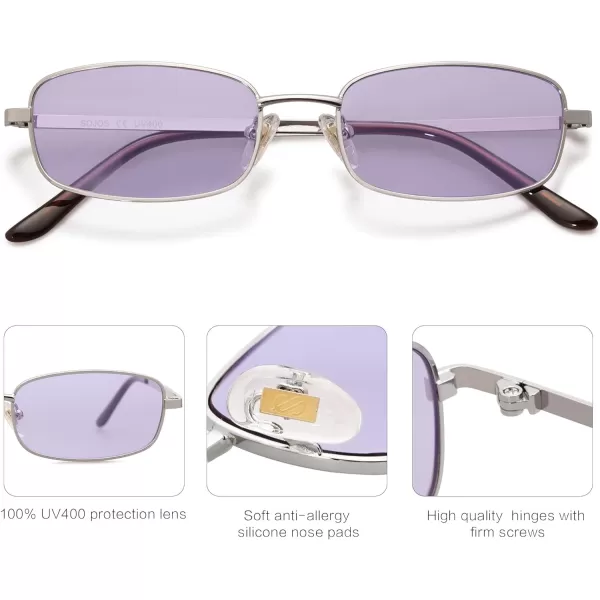 SOJOS Retro Hippie Rectangle Sunglasses 70s Vintage Trendy Small Narrow UV400 Sunnies SJ1187SilverTinted Purple