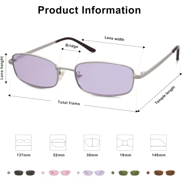 SOJOS Retro Hippie Rectangle Sunglasses 70s Vintage Trendy Small Narrow UV400 Sunnies SJ1187SilverTinted Purple