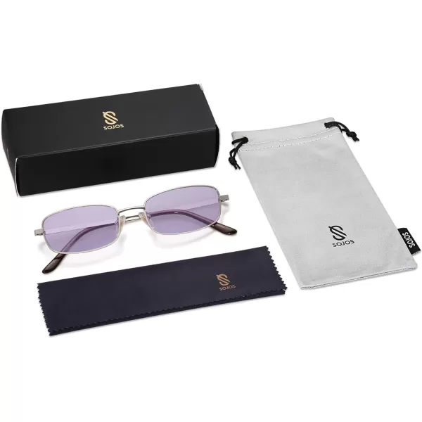 SOJOS Retro Hippie Rectangle Sunglasses 70s Vintage Trendy Small Narrow UV400 Sunnies SJ1187SilverTinted Purple