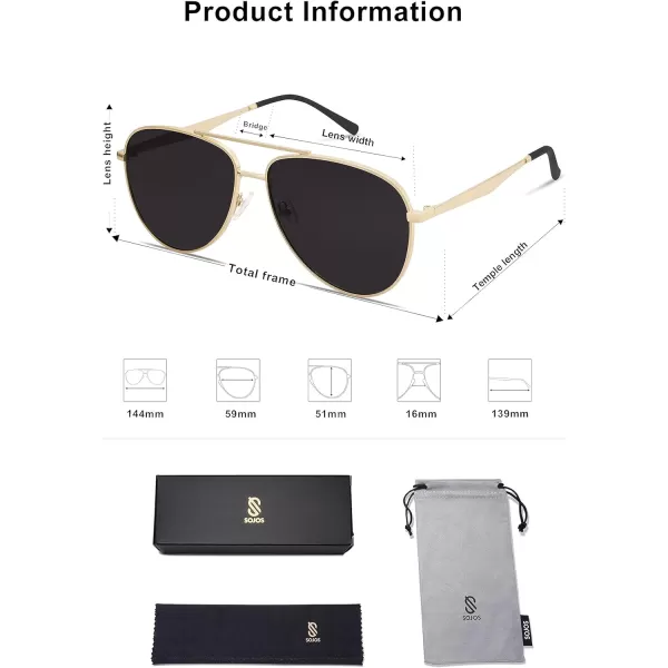 SOJOS Retro Oversized Aviator Polarized Sunglasses for Women Men Classic Large Metal Sun Glasses SJ1207AGoldGrey