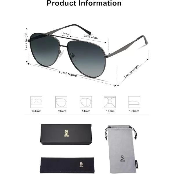 SOJOS Retro Oversized Aviator Polarized Sunglasses for Women Men Classic Large Metal Sun Glasses SJ1207AGunmetalGradient Grey