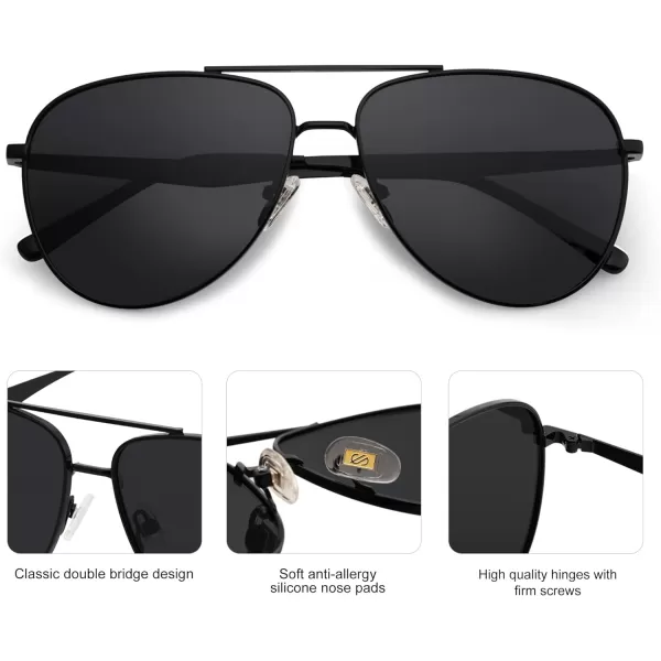 SOJOS Retro Oversized Aviator Polarized Sunglasses for Women Men Classic Large Metal Sun Glasses SJ1207AShiny BlackGrey