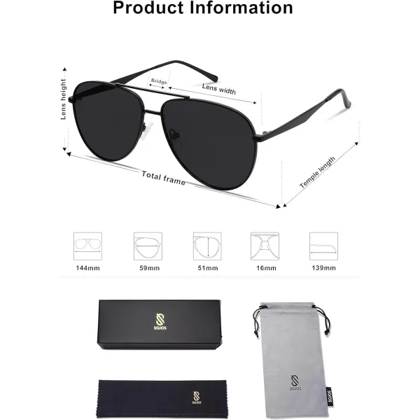 SOJOS Retro Oversized Aviator Polarized Sunglasses for Women Men Classic Large Metal Sun Glasses SJ1207AShiny BlackGrey