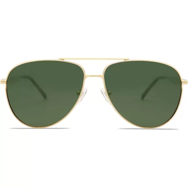 SOJOS Retro Oversized Aviator Polarized Sunglasses for Women Men Classic Large Metal Sun Glasses SJ1207AShiny GoldGreen