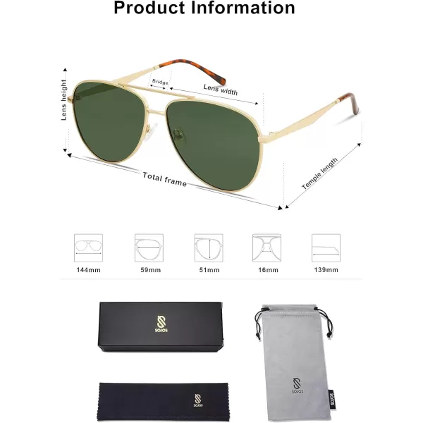 SOJOS Retro Oversized Aviator Polarized Sunglasses for Women Men Classic Large Metal Sun Glasses SJ1207AShiny GoldGreen