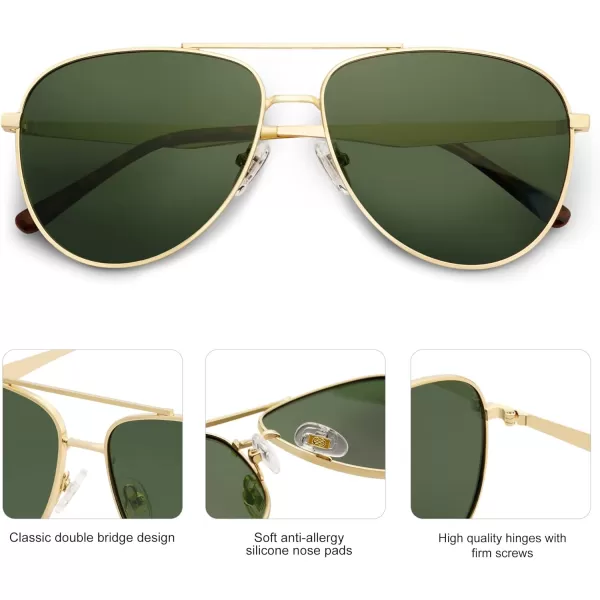 SOJOS Retro Oversized Aviator Polarized Sunglasses for Women Men Classic Large Metal Sun Glasses SJ1207AShiny GoldGreen