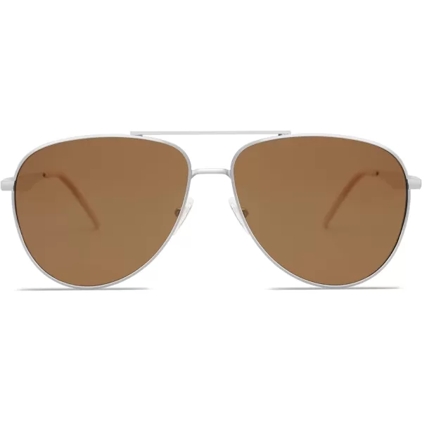 SOJOS Retro Oversized Aviator Polarized Sunglasses for Women Men Classic Large Metal Sun Glasses SJ1207ASilverLight Brown