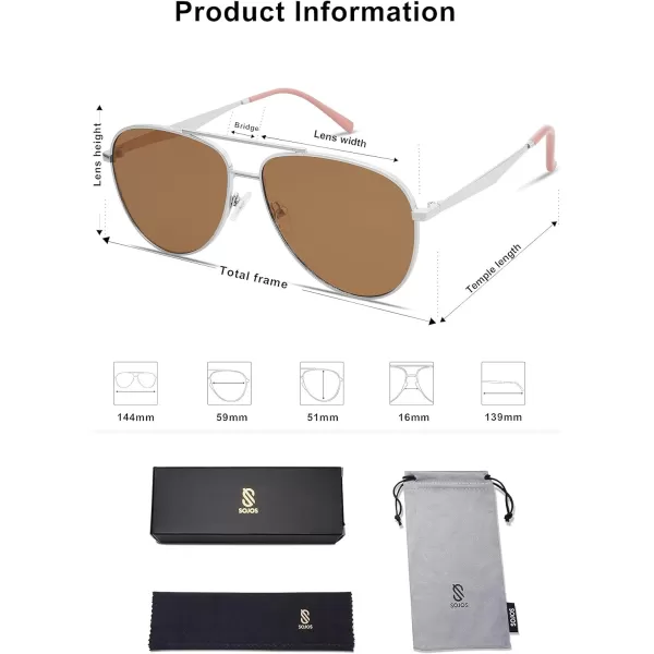 SOJOS Retro Oversized Aviator Polarized Sunglasses for Women Men Classic Large Metal Sun Glasses SJ1207ASilverLight Brown