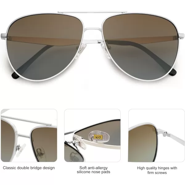 SOJOS Retro Oversized Aviator Polarized Sunglasses for Women Men Classic Large Metal Sun Glasses SJ1207ASilverLight Grey