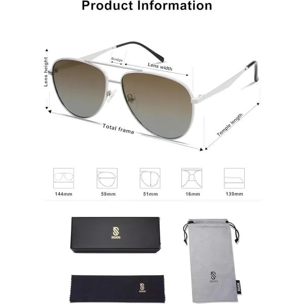 SOJOS Retro Oversized Aviator Polarized Sunglasses for Women Men Classic Large Metal Sun Glasses SJ1207ASilverLight Grey