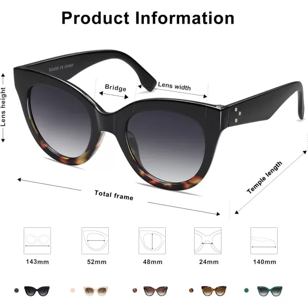 SOJOS Retro Oversized Cateye Sunglasses for Women Large Vintage Trendy Shades SJ2074BlackamptortoiseGrey