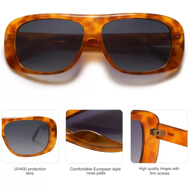 SOJOS Retro Oversized Square Polarized Sunglasses Womens Men Vintage Shades Large Sun Glasses Bold Designer Sunnies SJ2243Orange Tortoise