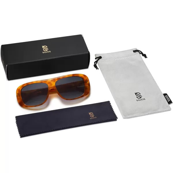 SOJOS Retro Oversized Square Polarized Sunglasses Womens Men Vintage Shades Large Sun Glasses Bold Designer Sunnies SJ2243Orange Tortoise