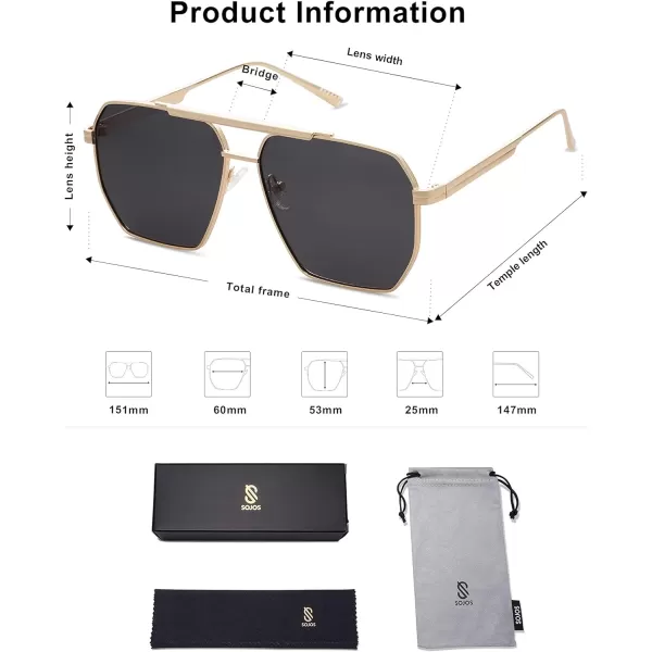 SOJOS Retro Oversized Square Polarized Sunglasses for Women and Men Vintage Shades UV400 Classic Large Metal Sun GlassesGold