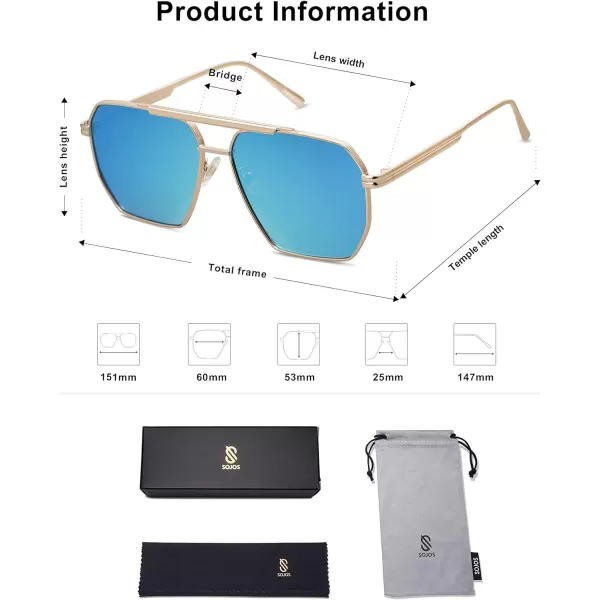 SOJOS Retro Oversized Square Polarized Sunglasses for Women and Men Vintage Shades UV400 Classic Large Metal Sun GlassesK Gold