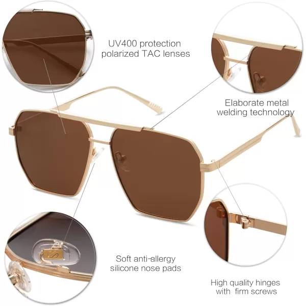 SOJOS Retro Oversized Square Polarized Sunglasses for Women and Men Vintage Shades UV400 Classic Large Metal Sun GlassesLight Gold