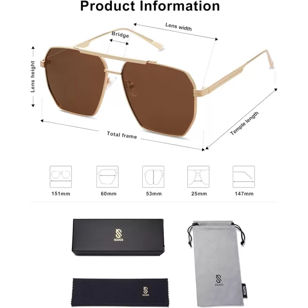 SOJOS Retro Oversized Square Polarized Sunglasses for Women and Men Vintage Shades UV400 Classic Large Metal Sun GlassesLight Gold