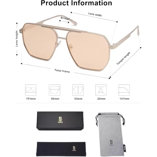 SOJOS Retro Oversized Square Polarized Sunglasses for Women and Men Vintage Shades UV400 Classic Large Metal Sun GlassesLight GoldLight Brown