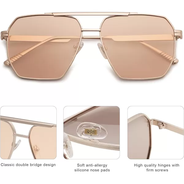 SOJOS Retro Oversized Square Polarized Sunglasses for Women and Men Vintage Shades UV400 Classic Large Metal Sun GlassesLight GoldLight Brown