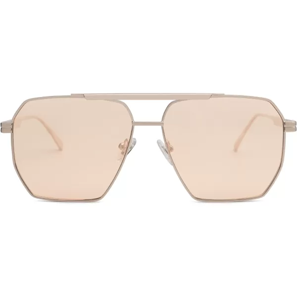 SOJOS Retro Oversized Square Polarized Sunglasses for Women and Men Vintage Shades UV400 Classic Large Metal Sun GlassesLight GoldLight Brown