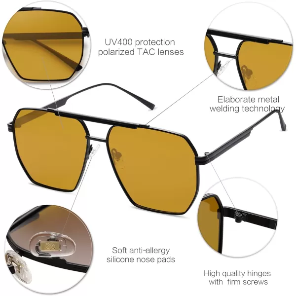 SOJOS Retro Oversized Square Polarized Sunglasses for Women and Men Vintage Shades UV400 Classic Large Metal Sun GlassesMatt Black