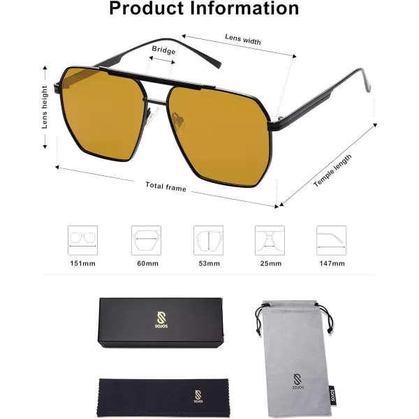SOJOS Retro Oversized Square Polarized Sunglasses for Women and Men Vintage Shades UV400 Classic Large Metal Sun GlassesMatt Black