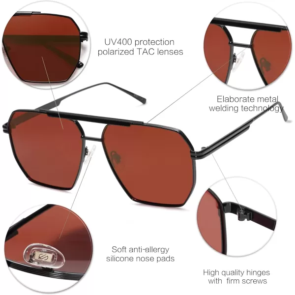 SOJOS Retro Oversized Square Polarized Sunglasses for Women and Men Vintage Shades UV400 Classic Large Metal Sun GlassesMatte Black