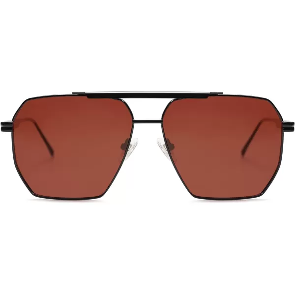 SOJOS Retro Oversized Square Polarized Sunglasses for Women and Men Vintage Shades UV400 Classic Large Metal Sun GlassesMatte Black
