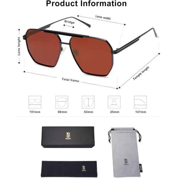 SOJOS Retro Oversized Square Polarized Sunglasses for Women and Men Vintage Shades UV400 Classic Large Metal Sun GlassesMatte Black