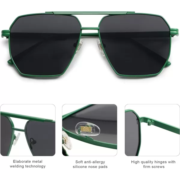 SOJOS Retro Oversized Square Polarized Sunglasses for Women and Men Vintage Shades UV400 Classic Large Metal Sun GlassesMatte GreenGrey