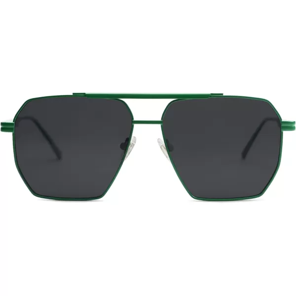 SOJOS Retro Oversized Square Polarized Sunglasses for Women and Men Vintage Shades UV400 Classic Large Metal Sun GlassesMatte GreenGrey