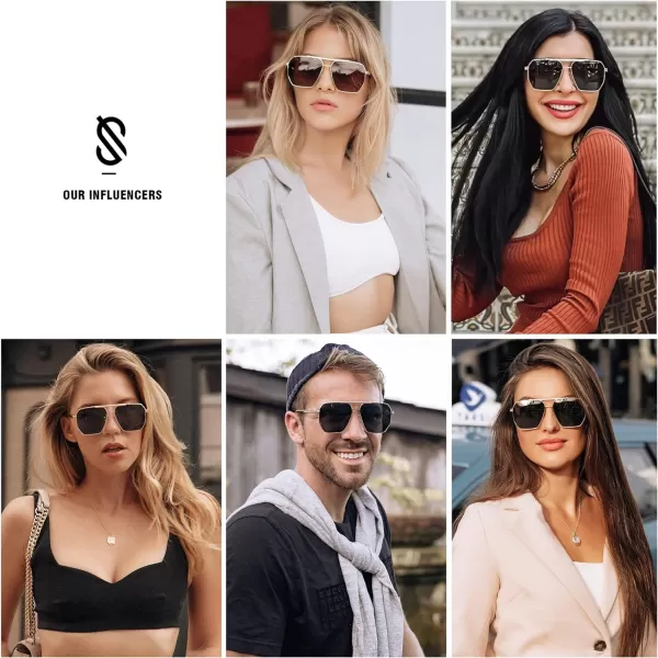SOJOS Retro Oversized Square Polarized Sunglasses for Women and Men Vintage Shades UV400 Classic Large Metal Sun GlassesMatte GreenGrey