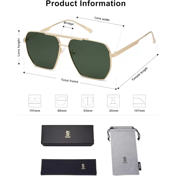 SOJOS Retro Oversized Square Polarized Sunglasses for Women and Men Vintage Shades UV400 Classic Large Metal Sun GlassesSgold