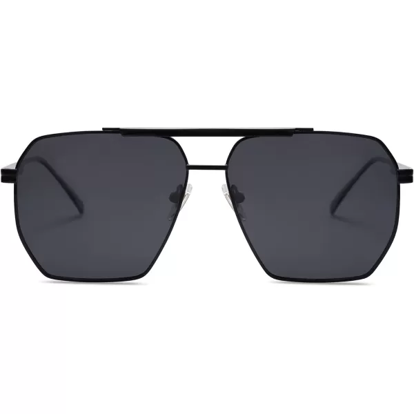 SOJOS Retro Oversized Square Polarized Sunglasses for Women and Men Vintage Shades UV400 Classic Large Metal Sun GlassesShiny Black